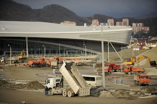 A general view of speed skating stadium construction site in the Russian Black Sea resort of Sochi on January 23, 2013